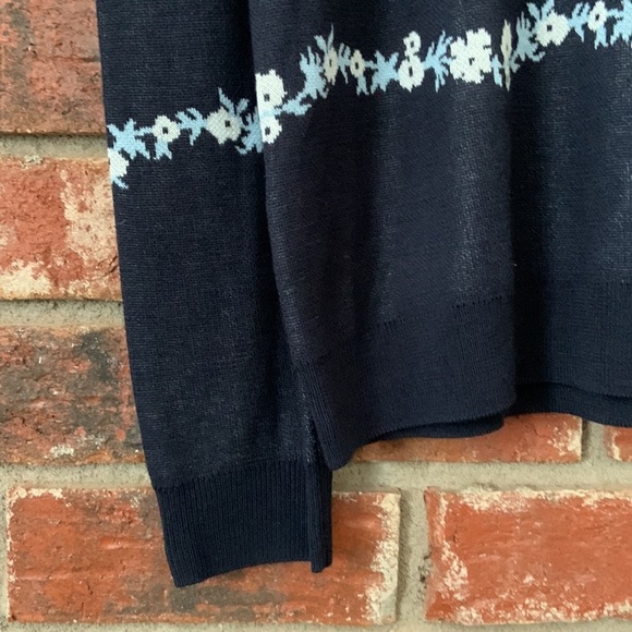 LOFT Navy Floral Scallop Neck Sweater - Picture 5 of 9